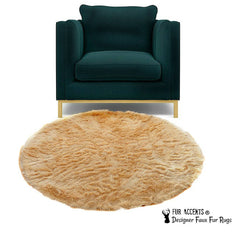 Plush Faux Fur Area Rug - Shaggy Round Shape - Designer Throw - 6 Colors -Art Rug by Fur Accents - USA