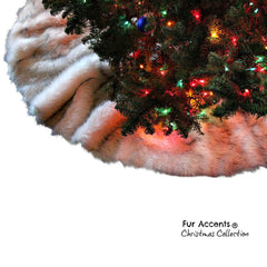 Classic Faux Fur Christmas Tree Skirt - Shaggy Shag Faux  Wolf -  Round  - Black Tip Arctic Wolf - Huskie - by Fur Accents - USA