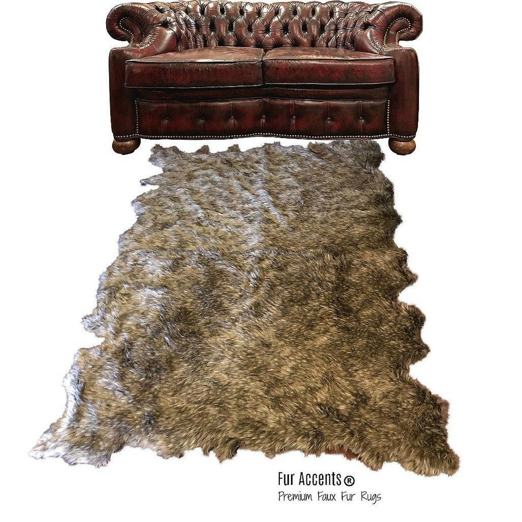 Hand Crafted Area Rug, Faux Fur Pelt Rug, Tan Multi Lynx or Gray Multi Lynx Fur, Random Pelt Shape - Hand Made Designer Throw Rug - Fur Accents - USA