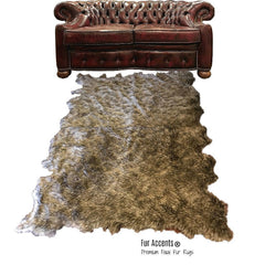 Hand Crafted Area Rug, Faux Fur Pelt Rug, Tan Multi Lynx or Gray Multi Lynx Fur, Random Pelt Shape - Hand Made Designer Throw Rug - Fur Accents - USA