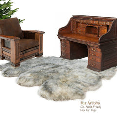 Plush Luxury Faux Fur Area Rug Thick Shaggy Octo Sheepskin - Arctic Wolf Off White with Black Tips - Designer Throw Rug - Fur Accents USA