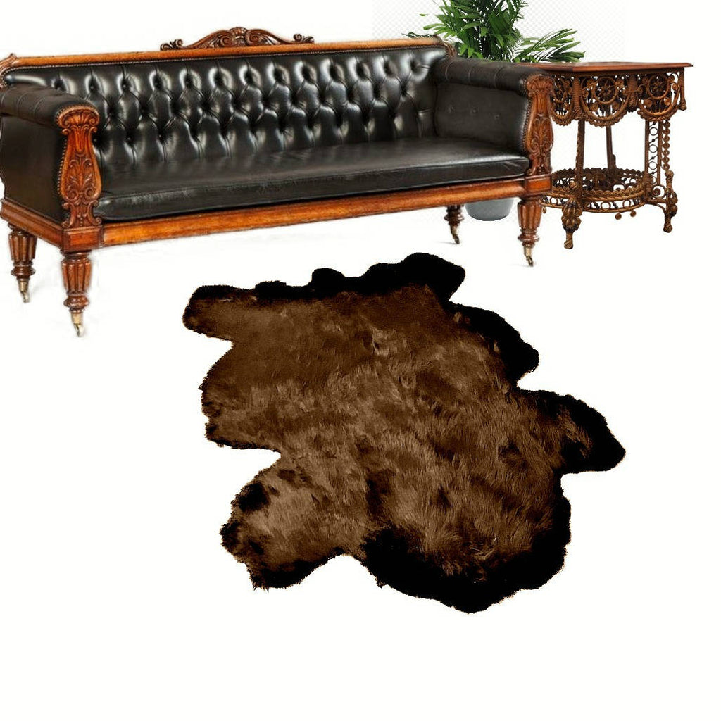Plush Faux Fur Area Rug - Luxury Fur Thick Buffalo Hide Bear Skin - Faux Fur - Animal Pelt Shape Designer Throw Rug - Fur Accents - USA