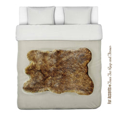 Plush Faux Fur Area Rug - Golden Brown Coyote - Wolf - Bear Skin - Faux Fur - Designer Throw Rug - Fur Accents - USA