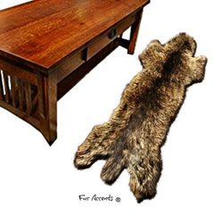 Plush Faux Fur Wolf - Coyote Pelt Area Rug - Traditional Shag Designer Throw Rug - 100% Animal Friendly Fur Accents USA