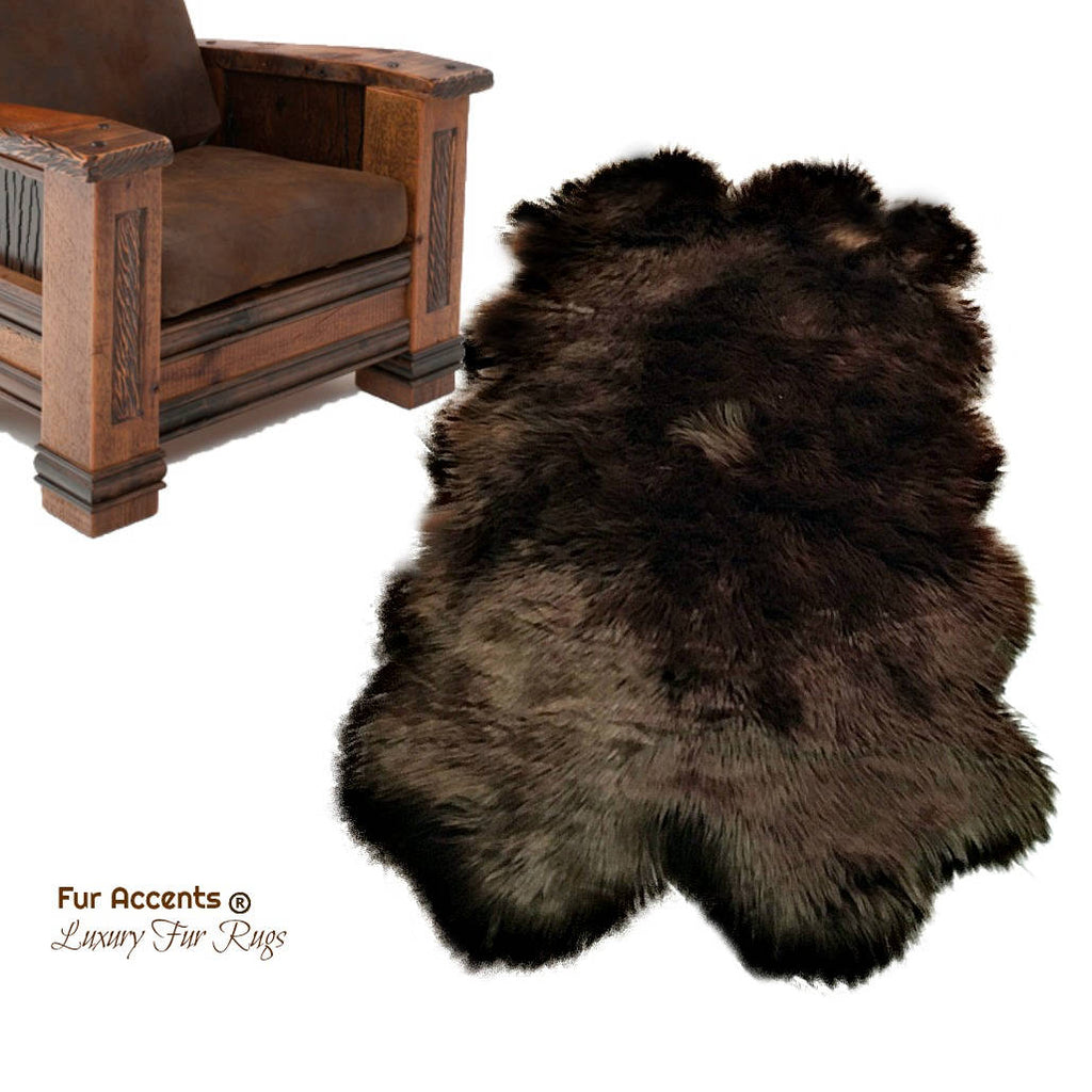 Sheepskin Rug - Faux Fur Area Rug - White,Off White,Brown,Black,Tan,Gray - Quatro Multi Pelt Shape - Designer Throw Rug - Fur Accents - USA