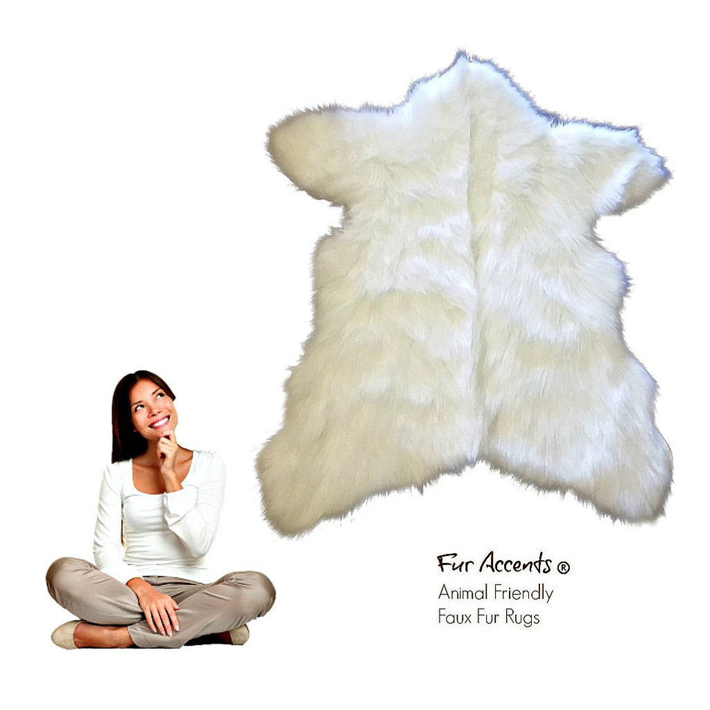 Faux Bear Skin Rug - Faux Fur Area Rug - White,Off White,Brown,Black,Tan,Gray - Sierra Bear Pelt Shape Designer Throw Rug Fur Accents - USA
