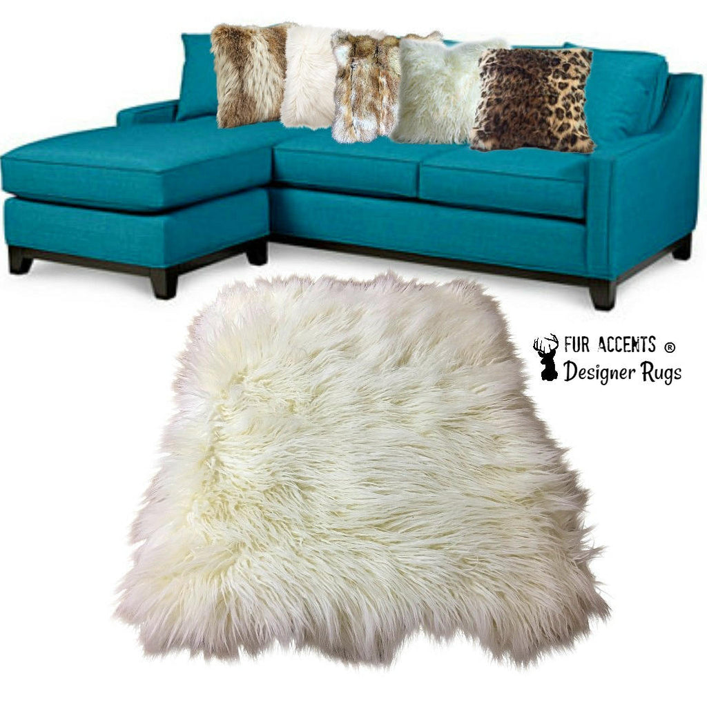 Plush Faux Fur Area Rug - Luxury Fur Thick Shaggy Icelandic  Sheepskin - Faux Fur - White - Off White or Brown - Rectangle - Fur Accents USA