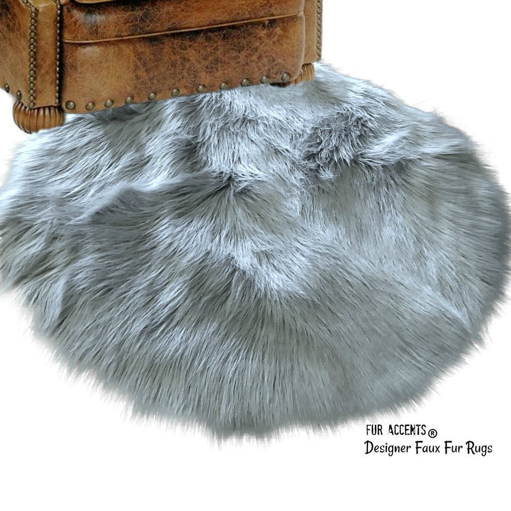 Plush Faux Fur Area Rug - Shaggy Round Shape - Designer Throw - 6 Colors -Art Rug by Fur Accents - USA