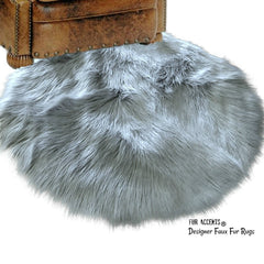 Plush Faux Fur Area Rug - Shaggy Round Shape - Designer Throw - 6 Colors -Art Rug by Fur Accents - USA