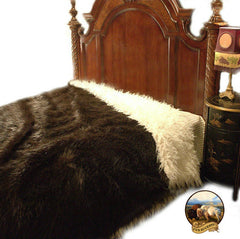 Faux Fur Throw Blanket - Dark Brown Buffalo - Bear - Reversible - White Lamb - Sheepskin - Bedspread - Luxury Fur by Fur Accents USA