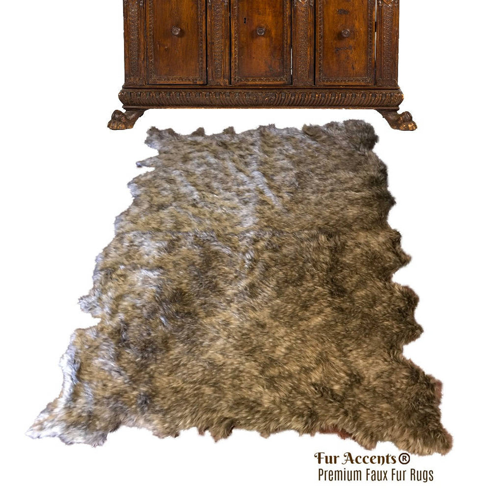 Hand Crafted Area Rug, Faux Fur Pelt Rug, Tan Multi Lynx or Gray Multi Lynx Fur, Random Pelt Shape - Hand Made Designer Throw Rug - Fur Accents - USA