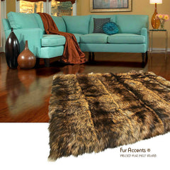 Plush Faux Fur, Pieced Luxury Fur Strip Rug, Golden Brown Wolf, Ultra Suede Lining, Custom Made to Order, Hand Made Art Rugs by Fur Accents - USA