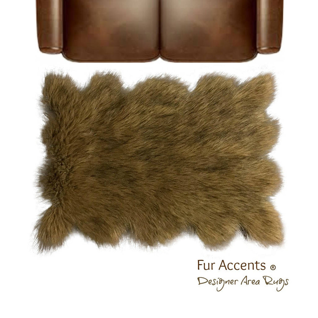 Plush Faux Fur Area Rug - Soft Shaggy Random Shape Coyote - Wolf Skin - Faux Fur - Random Edge - Designer Throw Rug - Fur Accents - USA