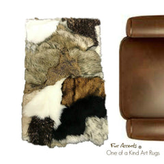Fur Rug - Patchwork Pieced Fur 100% Animal Friendly Sumptuous One of a Kind Hand Made Throw Toss Designer Originals by fur Accents - USA