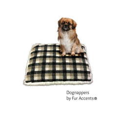 Dog Bed - Pet - Cat Mat - Faux Fur Shaggy Gray Tip Arctic Wolf and Plaid Fleece - Sheepskin - Soft Padded - Reversible - Dognappers