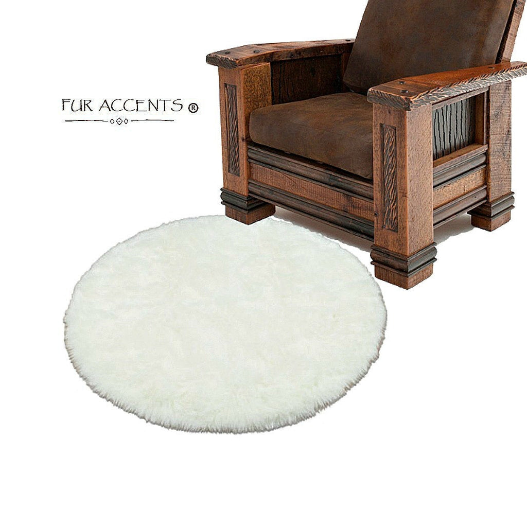Plush Faux Fur Area Rug - Shaggy Sheepskin - Round - Designer Throw Carpet - Art Rugs by Fur Accents - USA