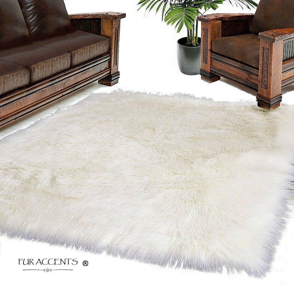 Plush Faux Fur Area Rug - Luxury Fur Thick Shag Sheepskin -  Bonded Ultra Suede Non Slip Lining - Rectangle - Fur Accents USA