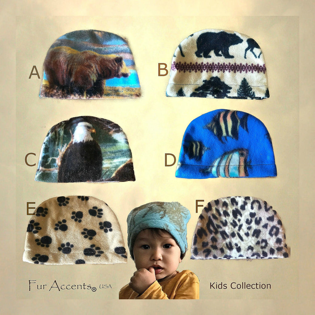 Plush Faux Fur Hat - Fun Flannel - Fleece, Beanie - Designer Fashion for Infants, Baby, Kids and Adults - Cute Hats by Fur Accents - USA