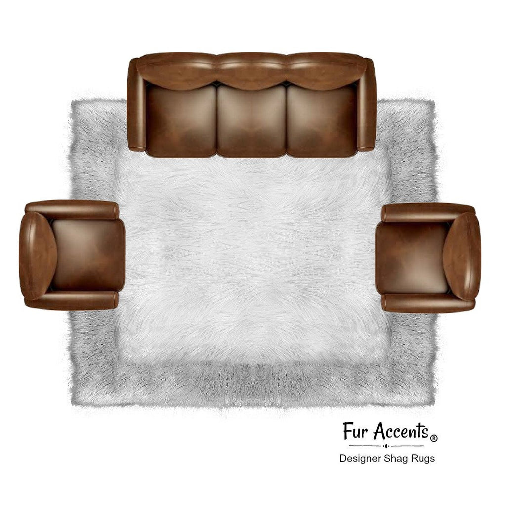 Plush Faux Fur Area Rug - Luxury Fur - White Shaggy Carpet - Sheepskin - Rectangle with Border - Plush Designer Throw Rug - Fur Accents USA