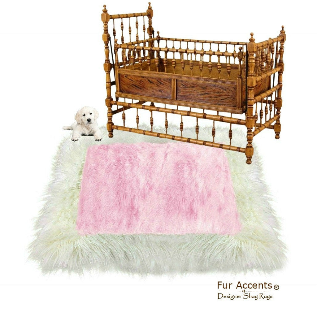 Faux Fur Area Rug - Softest White and Pink Shaggy Carpet - Sheepskin - Rectangle Border - Plush Designer Nursery Throw Rug - Fur Accents USA