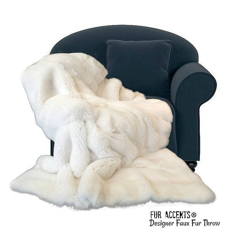Plush Soft Faux Fur Throw Blanket - Bunny Rabbit Fur - Minky Cuddle Lining -Designer Throw - 6 Colors -Art Rug by Fur Accents - USA