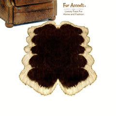 Hand Made Designer Art Rug, Pieced Faux Fur Rug, Luxury Fur, Soft, Thick, Off White Border with Brown Center, Quatro Sheepskin Rug, Shag Carpet, Fur Accents USA