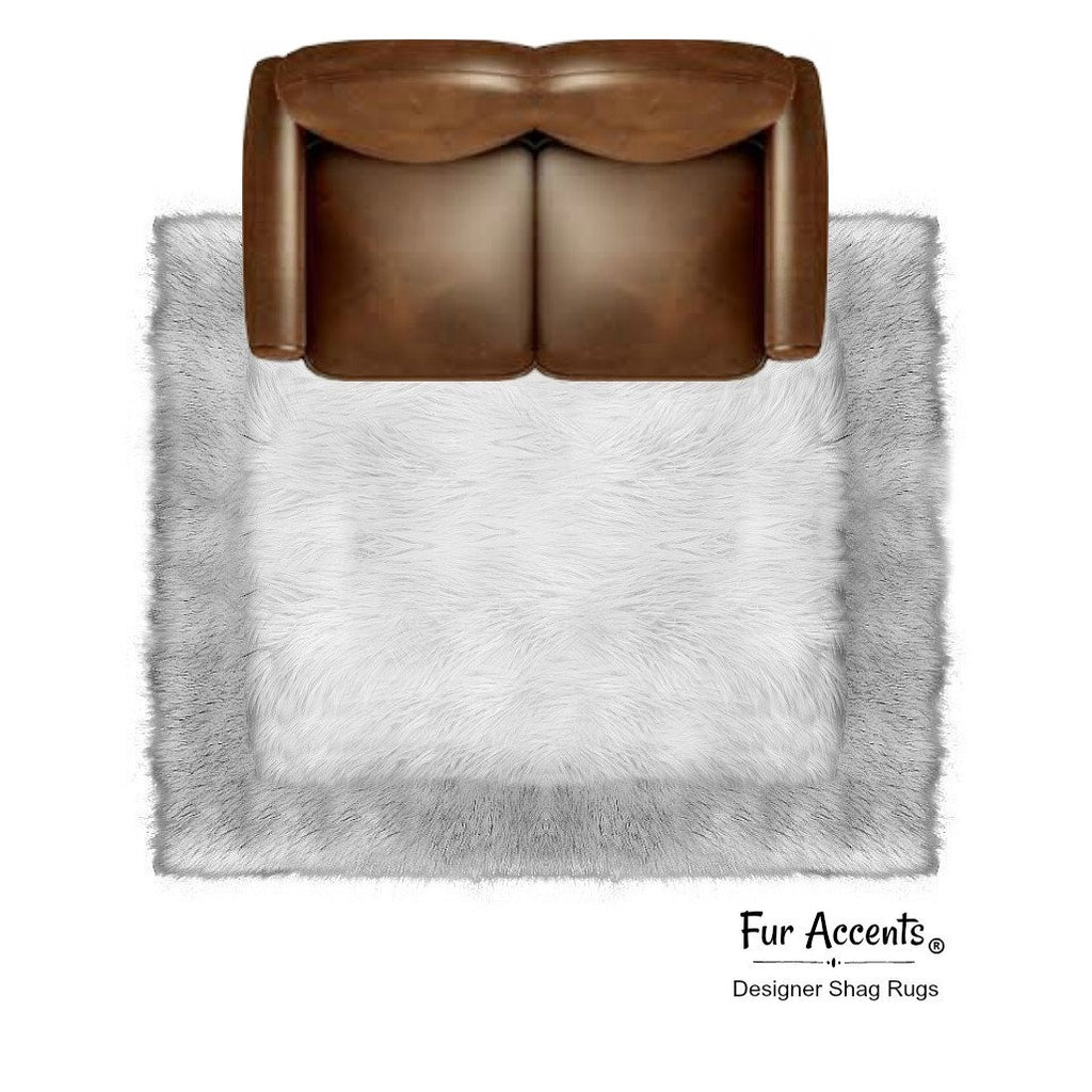 Plush Faux Fur Area Rug - Luxury Fur - White Shaggy Carpet - Sheepskin - Rectangle with Border - Plush Designer Throw Rug - Fur Accents USA