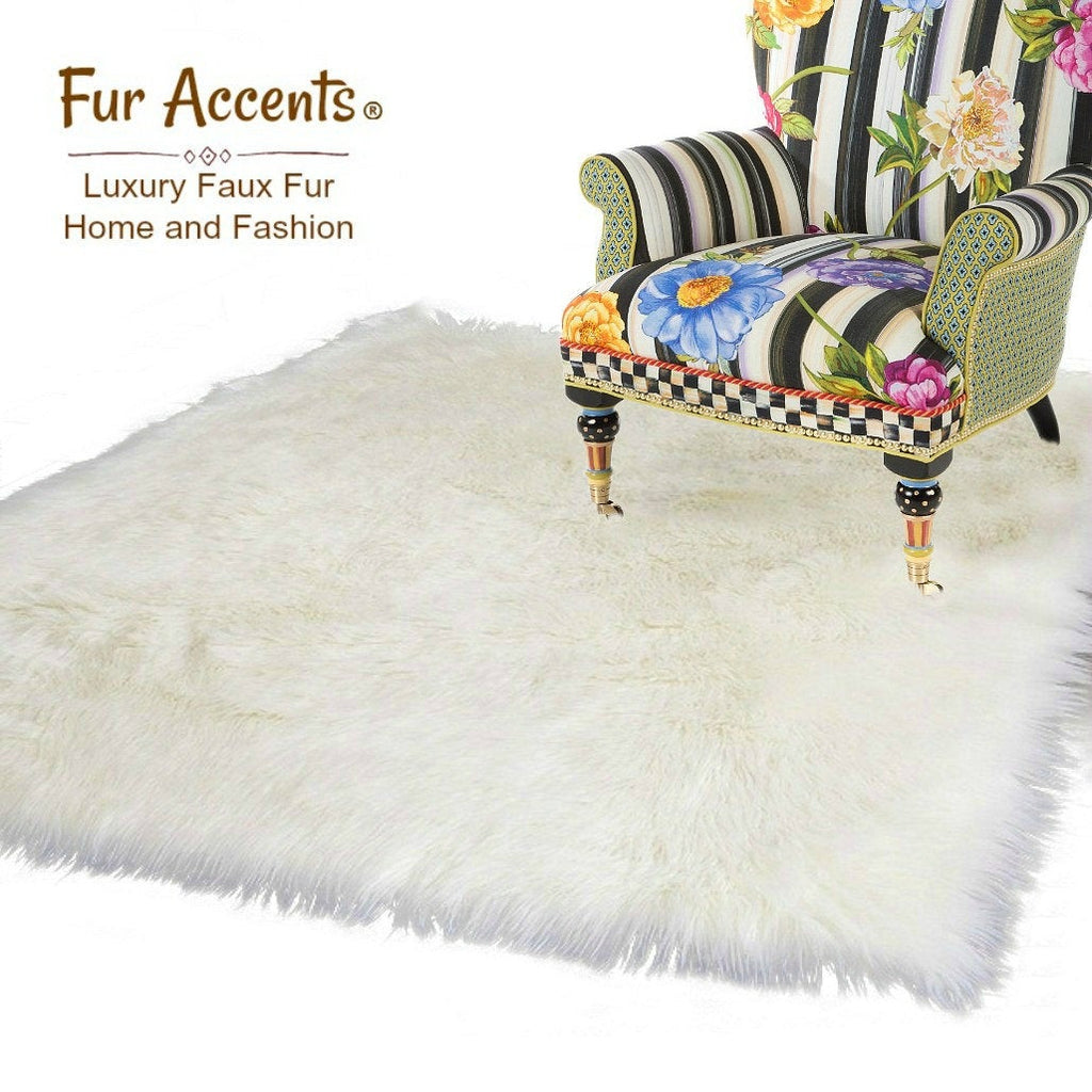Plush Faux Fur Area Rug - Luxury Fur-Thick White Shaggy Sheepskin- Rectangle Shape - Extraordinary Designer Throw Carpet - Fur Accents USA