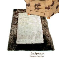 Faux Fur Area Rug - Rich Brown - Off White Shaggy Carpet - Sheepskin - Rectangle Border - Plush Designer Nursery Throw Rug - Fur Accents USA