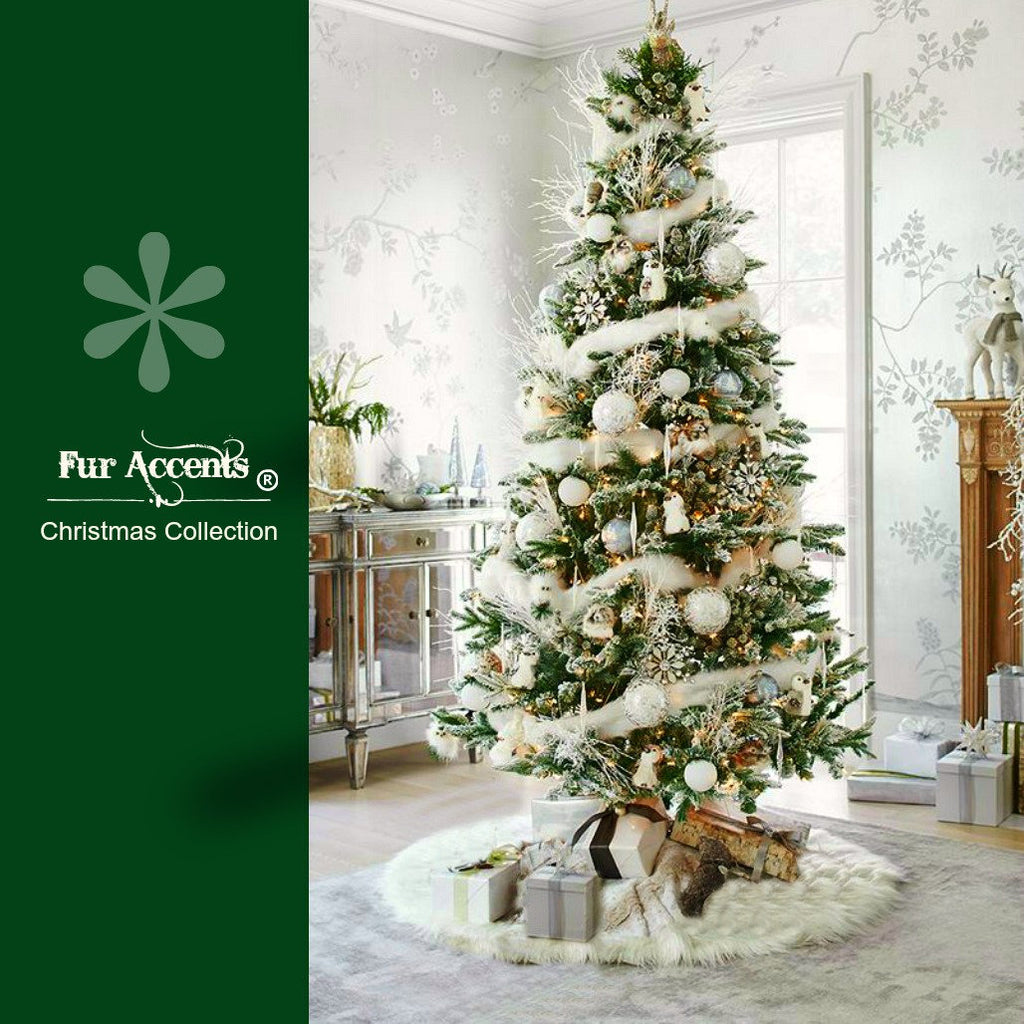 Faux Fur Christmas Tree Skirt - Shaggy White Sheepskin Shag - Ornament - Tree Trim - Decoration - White - by Fur Accents - USA