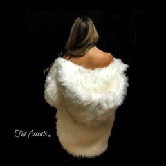 Exotic Faux Fur Coat, Shaggy White Polar Bear, Sheepskin, Buffalo, Hooded Coat, Jacket - One Size - Oversize by FUR ACCENTS  Hand Made USA