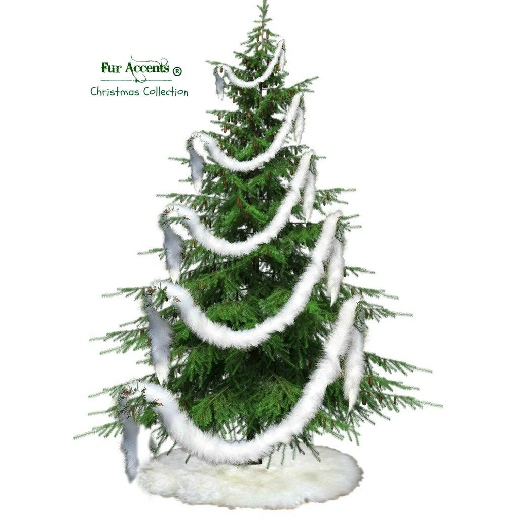 Faux Fur Christmas Tree Garland - Shaggy Faux Snow Sheepskin - Strand - Ornament - Tree Trim - Decoration - White - by Fur Accents - USA