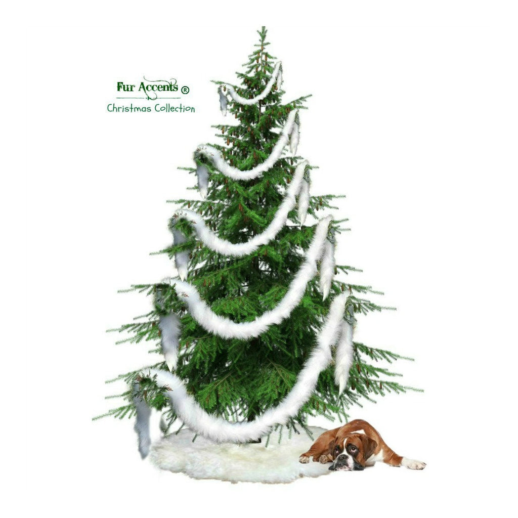 Faux Fur Christmas Tree Garland - Shaggy Faux Snow Sheepskin - strand - ornament - decoration - White - Off White by Fur Accents - USA
