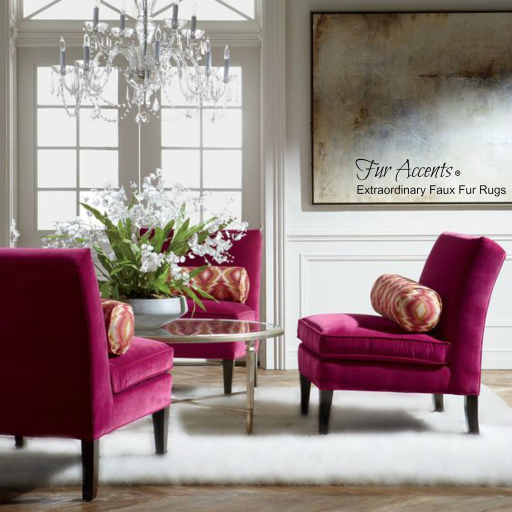 Plush Faux Fur Area Rug - Luxury Fur-Thick White Shaggy Sheepskin- Rectangle Shape - Extraordinary Designer Throw Carpet - Fur Accents USA