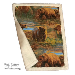 Cotton Flannel Receiving Throw Blanket, Baby Nursery, Bears, Faux Fleece, Sherpa, Crib Blanket, Blankie, Binky, Soft Cuddly, Hand Made, USA
