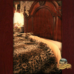 Faux Fur Throw Blanket - Bedspread - Plush Luxury Fur - Medium Brown Spotted Leopard - Minky Cuddle Fur Lining - Fur Accents - USA