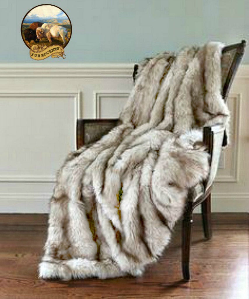 Plush Fur Throw Blanket, Rich Gray Tones, Black Tip Arctic Fox, Minky Cuddle Reverse, Bedspread, Luxury Fur, Fur Accents, USA