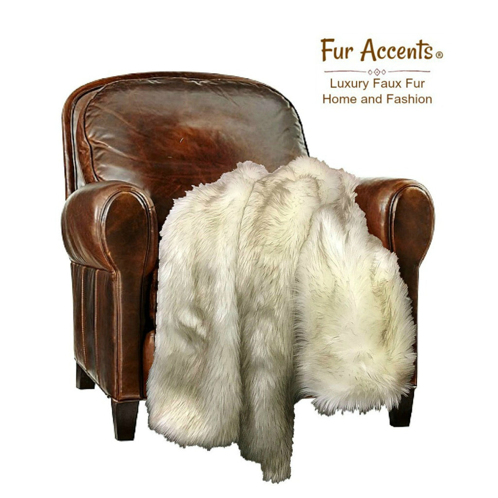 Plush  Faux Fur Throw Blanket, Soft  Brown Tip Arctic Wolf, Fox, Shag Bedspread - Luxury Fur - Minky Cuddle Fur Lining Fur Accents USA