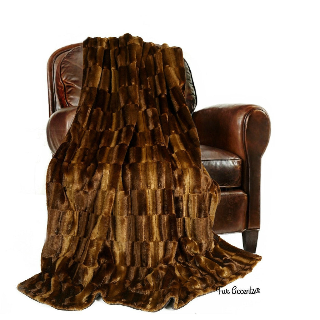 Plush  Faux Fur Throw Blanket, Soft  Brown Minky Cuddle Rabbit, Beaver, Fox, Bedspread, Duvet or Comforter, Fur Lining Fur Accents USA
