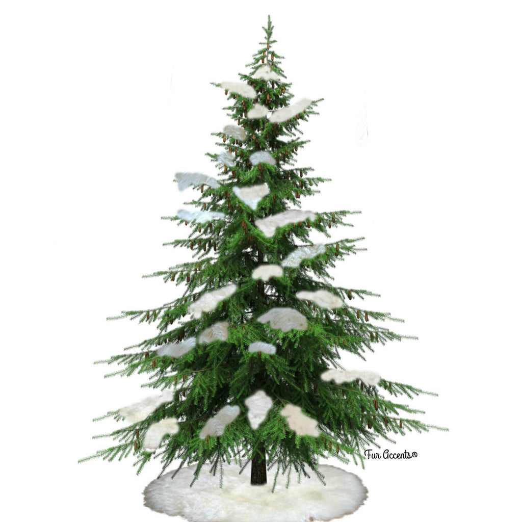 White Christmas Tree Snow Drift Ornaments,Shaggy White Faux-Snow Flake Decorations,Tree Trim,Holiday Decor Handmade Locally, Fur Accents-USA