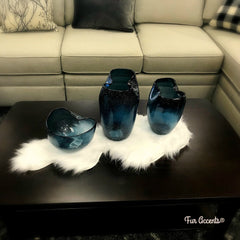 White Fur Doily, Runner,Shaggy White Faux-Snow Flake Decorations, Unique, Table Top, Dresser, Mantle, Handmade Locally, Fur Accents-USA