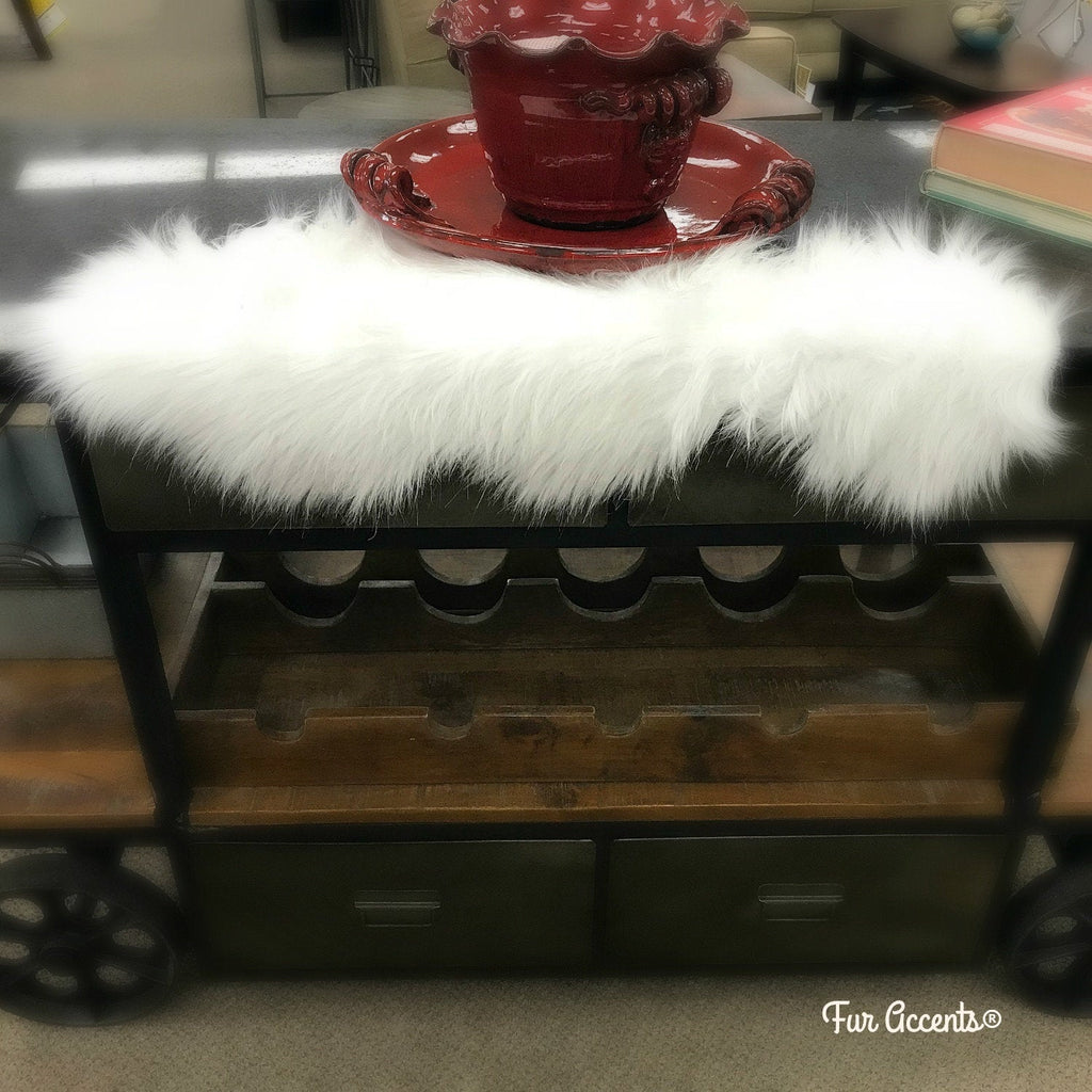 White Fur Doily, Runner,Shaggy White Faux-Snow Flake Decorations, Unique, Table Top, Dresser, Mantle, Handmade Locally, Fur Accents-USA