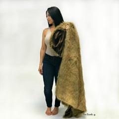 Plush  Faux Fur Throw Blanket, Soft Brown Wolf Spotted Lynx Shag Bedspread - Luxury Fur - Minky Cuddle Fur Lining Fur Accents USA