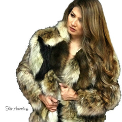 Extraordinary Faux Fur Coat, Pieced Fur,Patchwork,Animal Fur,Hooded Jacket,Long Coat Multi Pelt Design,Unisex Jacket,One Size - Oversize
