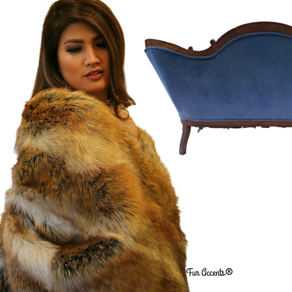 Sumptuous Faux Fur Throw Blanket, A Most Realistic Fur, Rich Red Brown and Cream Tones, Red Fox, Minky Cuddle Reverse, Bedspread, Luxury Fur, Hand Crafted, Hand Made I America by Fur Accents, USA