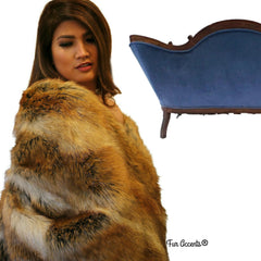 Sumptuous Faux Fur Throw Blanket, A Most Realistic Fur, Rich Red Brown and Cream Tones, Red Fox, Minky Cuddle Reverse, Bedspread, Luxury Fur, Hand Crafted, Hand Made I America by Fur Accents, USA