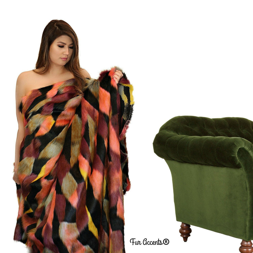 Hand Made Throw,  Extraordinary Faux Fur Throw Blanket, Rich Jewel Tone Color Tones,  Minky Cuddle Reverse, Bedspread, Luxury Fur, Hand Crafted in America by Fur Accents, USA