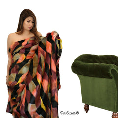 Hand Made Throw,  Extraordinary Faux Fur Throw Blanket, Rich Jewel Tone Color Tones,  Minky Cuddle Reverse, Bedspread, Luxury Fur, Hand Crafted in America by Fur Accents, USA