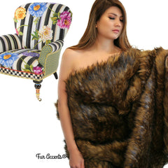 Hand Crafted Throw Blanket, Extraordinary Faux Fur Throw, Rich Medium Brown Wolf, Thick Shag, Minky Cuddle Reverse, Bedspread, Luxury Fur, Hand Made in  America by  Fur Accents, USA