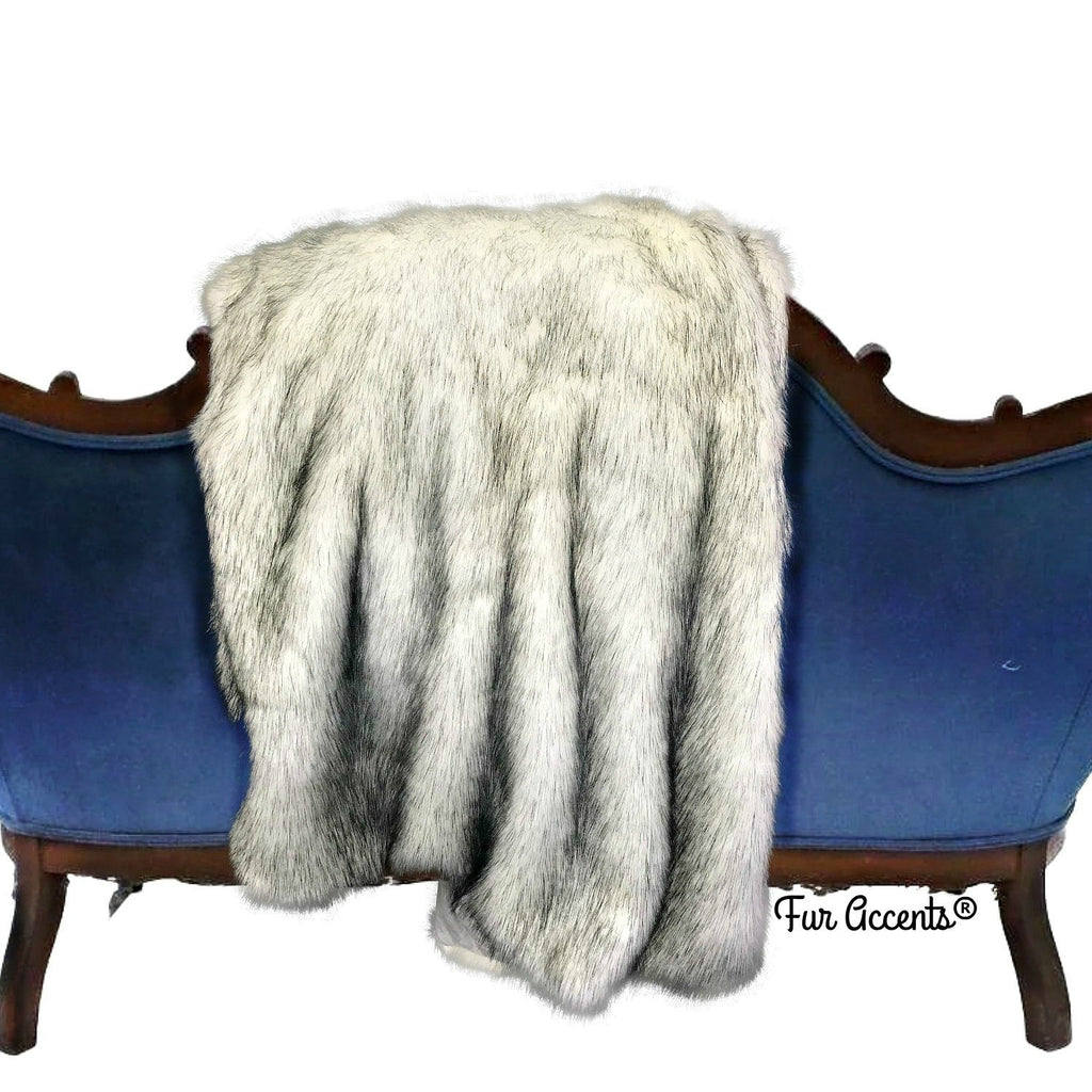 Plush  Faux Fur Throw Blanket,Soft Black Tip Arctic Wolf,Fox,Shag Bedspread,Comforter,Luxury Fur,Minky Cuddle Fur Lining, Fur Accents, USA